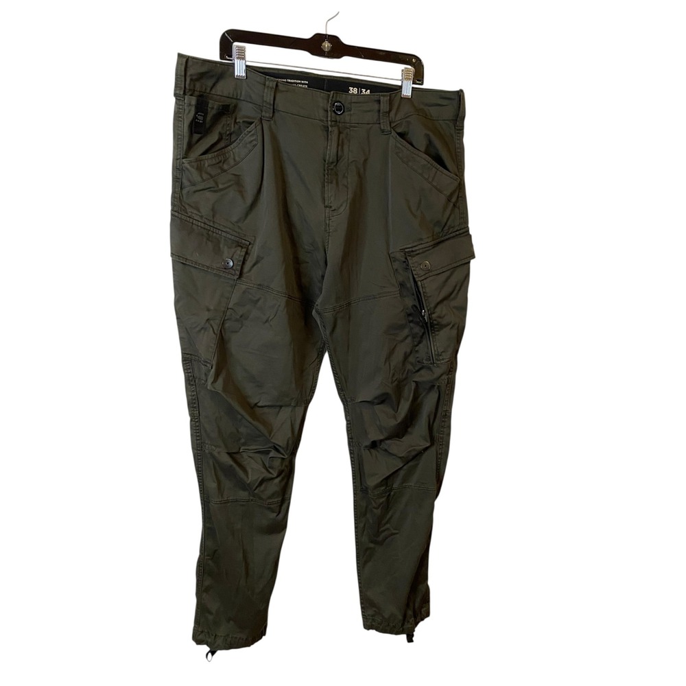 G-Star Raw Mens Deep Green Khaki Cargo Pants Drawstring Hem 38x34 Utility Pants